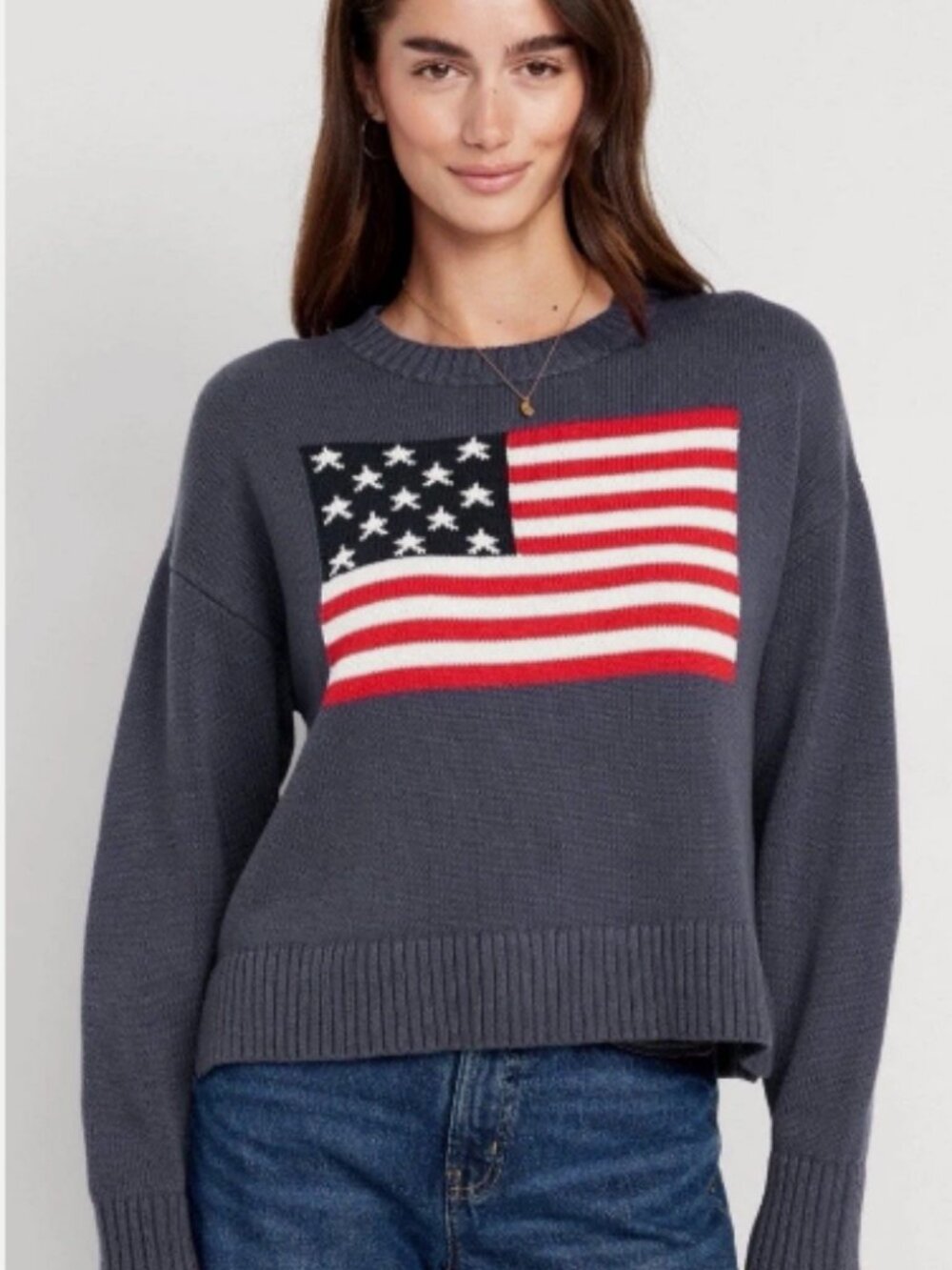 Old Navy Crew Neck Flag Graphic Sweater; EUC; Size XXL
